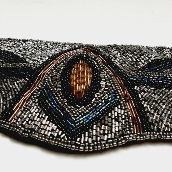 DEENA & OZZY Beaded Belt Intricate Design Seed Bead Boho Black Sz L - Picture 7 of 16